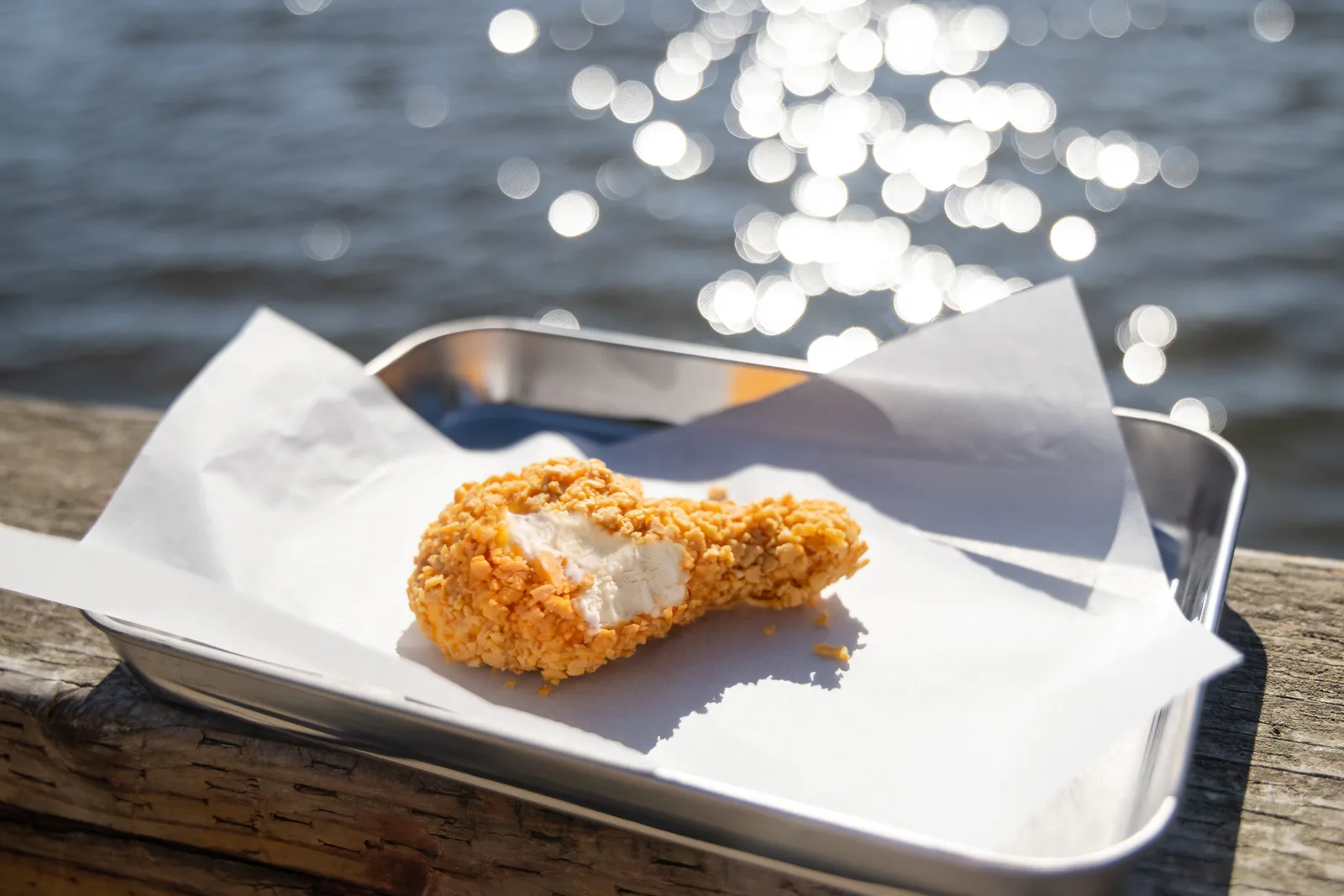 Chicken-shaped novelty ice cream served by the water